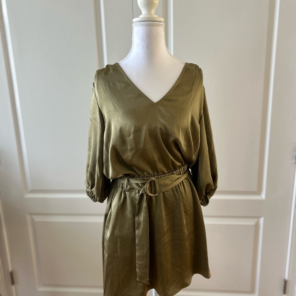Ramy Brook Rena Dress Olive V-Neck Mini Dress